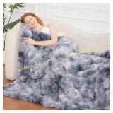 Comelady Faux Rabbit Fur Throw Blanket, Grey