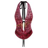 Verdusa Cheetah Sequin Med Tie-Back Crop Top