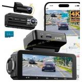 Dash Cam 4K Front/Rear GPS 64GB Night Vision