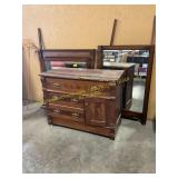 Red Marble Dresser with Attached Mirror