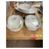Corningware Bowls w/lids, Cutting Board, Misc
