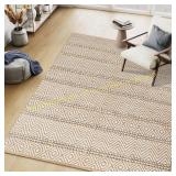 Jute-Cotton Stripe Area Rug 5x7, Natural Ivory