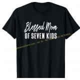 Blessed Mom of Seven Kids T-Shirt Green Sz L