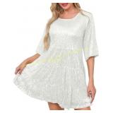 HGps8w Sequins Dress, Crewneck, Half Sleeve Sz M