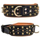 Genuine Leather Spike Collar, 2" Wide