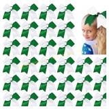 30Pcs 8" Cheer Bows White/Green Hair Bows