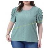 Plus Size Eyelet V-Neck Short Sleeve Blouse