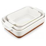 MALACASA Casserole Dishes 2 set, Khaki/White