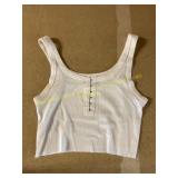 Arie White Cropped Ribbed Clasp Front Tank Top XS
