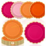 60 Pcs Pink & Orange Plates, 9" Disposable