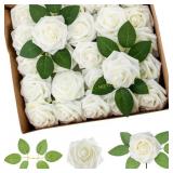Cliselda 100Pcs Artificial Ivory White Roses