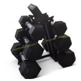 Holahatha Hex Dumbbell Set with Rack (5-15 lb)