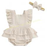 MERSARIPHY Newborn Girl Linen Romper No Headband