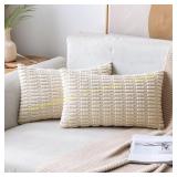 MIULEE Corduroy Pillow Covers 12x20 Cream