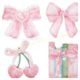 Haooryx Watercolor Coquette Bow Tray 4Pcs Pink
