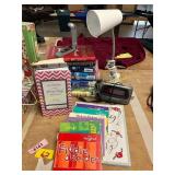 Children + Adult Books, Lamp, Clock