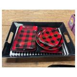 Serving Tray + Plaid Plates/Trays