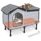 AKAOLA Heated Outdoor Cat House, Raised Base
