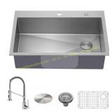 KRAUS Loften 33" Drop-In Sink, 18G, Faucet