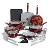 T-fal Kitchen Ceramic 22-Pc Cookware Set, Red