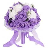 AUEAR Wedding Bouquet Silk Rose for Bride (Purple)