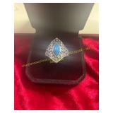 Ladies Retro Turquoise Colored Crown Ring 6