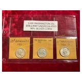 3ct US Washington 25c Brilliant Uncirculated Coins