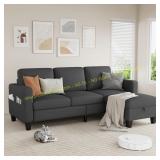 80in Dark Grey Sectional Sofa - 3 Seat L-Shaped