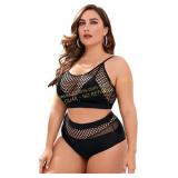 Floerns Plus Size Fishnet High Waist Bikini