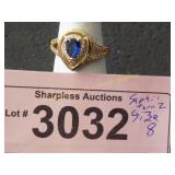 Simulated sapphire and  diamond ring.  Size 8