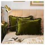 Olive Green Velvet Pillow Shams Set 2 20x26