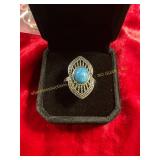 Ladies Retro Turquoise Colored Gemstone Ring 6