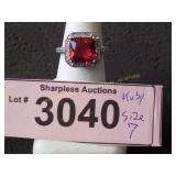 Simulated ruby and diamond ring.  Size 7
