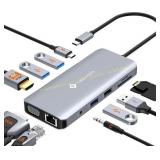 NOVOO USB-C Dock 11-in-1, 4K HDMI/VGA, PD 100W