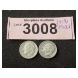 1959 D and 1952 D uncirculated silver dimes