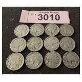 Twelve Buffalo nickels