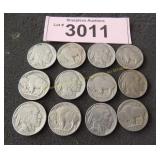 Twelve Buffalo nickels