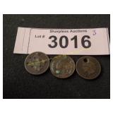 Three  Indian Head pennies