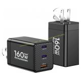 2 Pack USB C Charger Block 160W, 3-Port GaN