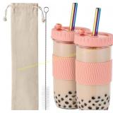 2 Pack Boba Cups 24Oz Wide Mouth (Pink)