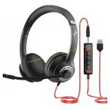 USB Headset with Mic for PC, On-Ear Headphones