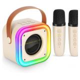 Kids Karaoke Machine, Wireless Mic (Beige)