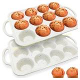 RICCLE 2 Pack Silicone Muffin Pan (12-Cup)