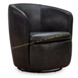 Kierreys Black Faux Leather Barrel Chair