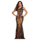 Giffniseti Women One-Shoulder Sequin Dress Lg