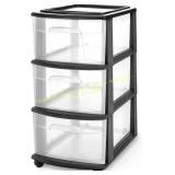 HOMZ 3-Tier Clear Drawer Tower with Wheels