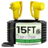 POWGRN 30A RV Extension Cord TT-30P TT-30R