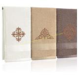 3 Pcs Vintage Brown Hand Towels 100% Cotton