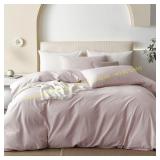 JIYUAN Cotton Duvet Cover Set, Greyish Pink