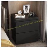 Black Wood Grain 2-Drawer Nightstand